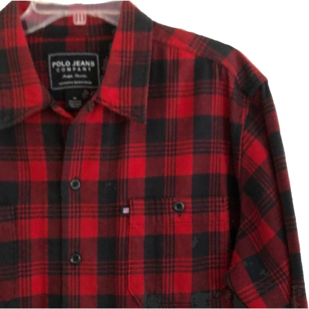 Polo Ralph Lauren Flannel Shirt Mens Size M Heavy Cotton Buffalo Plaid Cabincore